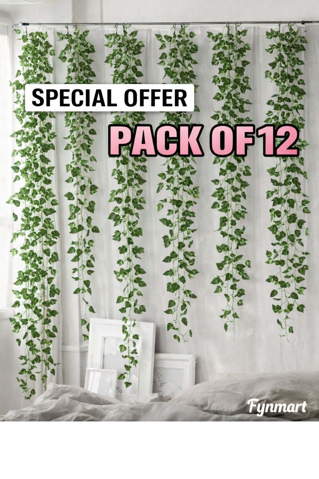 New Modern Artificial Money Plant Garland 8 Feet Set of 12 Strings | 30 Leaves per String Hanging Green Creeper Vines | Balcony, Wall, Main Door, Home & Office Decor | Party, Wedding & Festival Decora