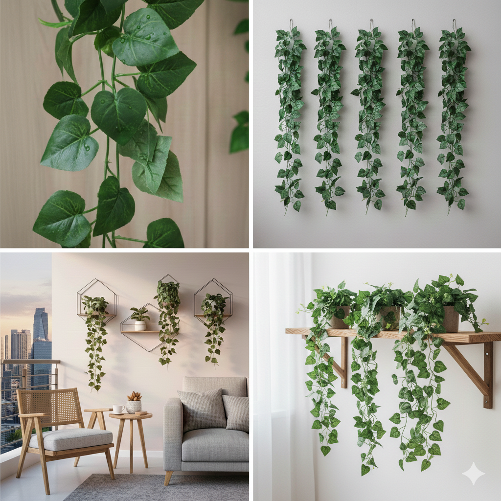 NEW Modern Artificial Money Plant Garland 8 Feet (Pack of 12, 30 Leaves Each) Hanging Green Leaves for Wall Decoration |